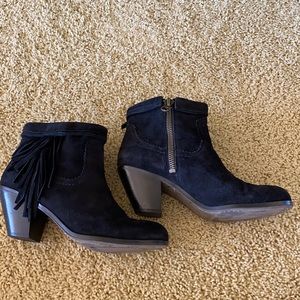 SAM EDELMAN Black Suede Fringe Booties
